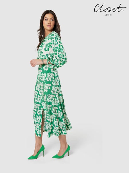 Closet London Green Print GatheNeck Midi Dress (N71109) | € 34