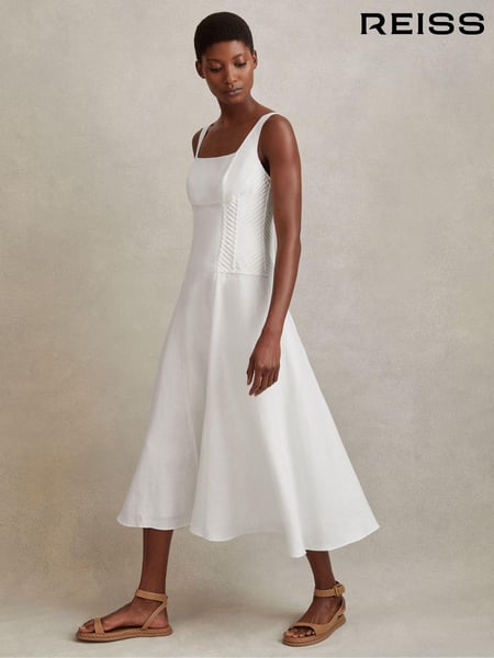 Reiss Ivory Etta Linen Corset Midi Dress (N71511) | € 309