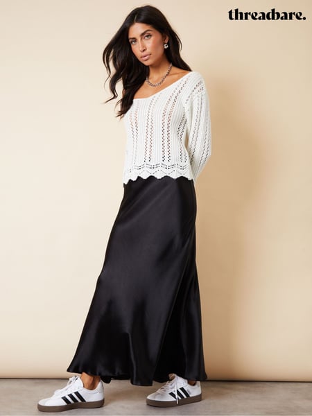 Threadbare Dark Black Maxi Satin Slip Skirt (N71690) | € 55