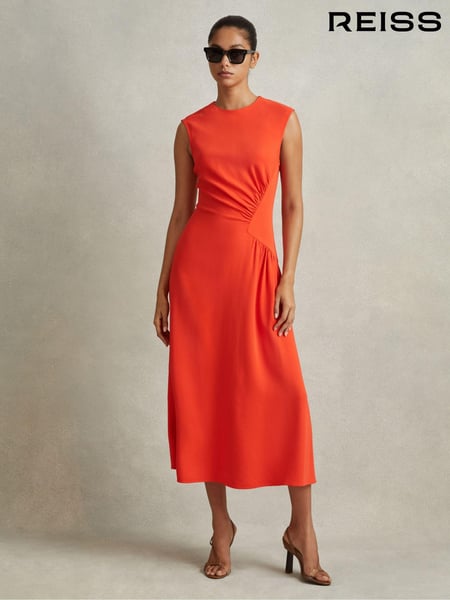 Reiss Orange Stacey Ruched Midi Dress (N72421) | € 356