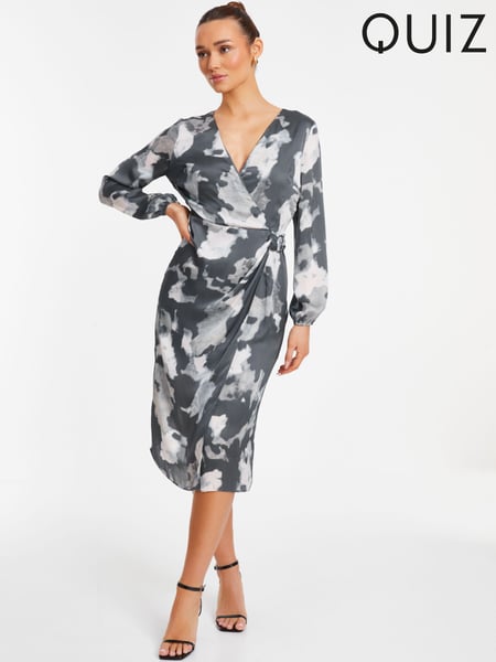 Quiz Grey Smudge Crepe Long Sleeve Midi Dress (N72677) | € 15