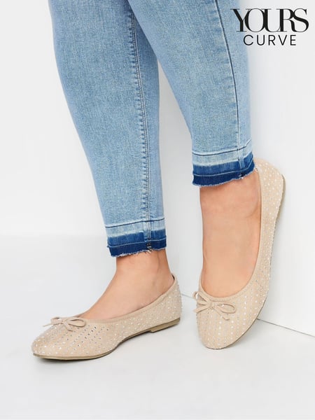 Yours Curve Nude Extra-Wide Fit Sparkle Ballet Shoes (N72811) | € 37