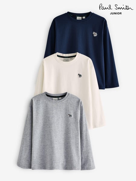 Paul Smith Junior Boys Signature Long Sleeve 100% Cotton T-Shirts 3 Pack (N72829) | € 53