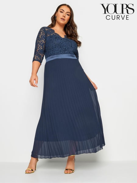 Yours Curve Blue Lace Wrap Pleated Maxi Dress (N72843) | € 140