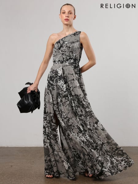 Religion Grey One Shoulder Maxi Dress With Full Floaty Skirt (N73398) | € 65