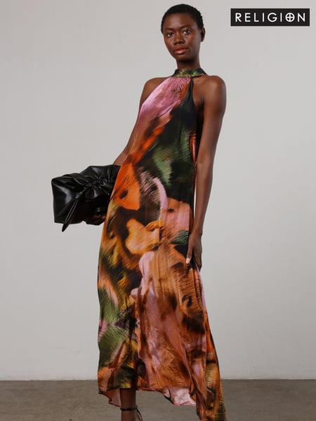 Religion Orange Halterneck Maxi Dress in Abstract Print (N73449) | € 78