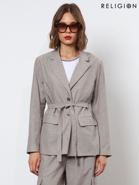 Religion Gray Belted Linen Mix Prime Blazer (N73509) | € 39