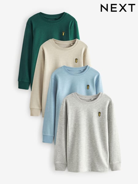 Green/Grey/Ecru/Blue Long Sleeve Cosy T-Shirts 4 Pack (3-16yrs) (N73636) | € 28 - € 37