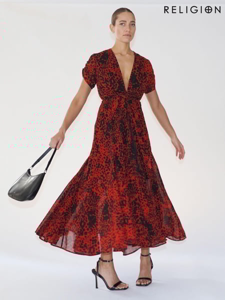 Religion Red Delight Wrap Dress With Full Skirt in Beautiful Prints (N73674) | € 76
