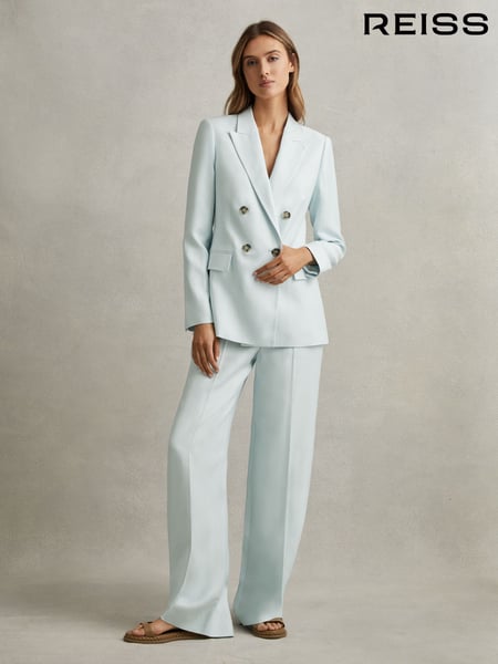 Reiss Blue Lori Viscose-Linen Double Breasted Suit Blazer (N74213) | € 465