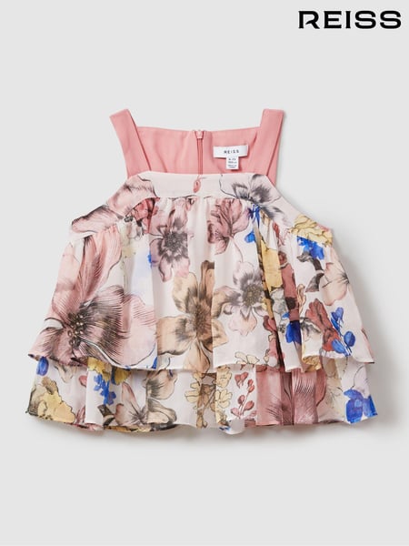 Reiss Pink Print Arina 13-14 yrs Tiered Floral Print Top Co-Ord (N74217) | € 78