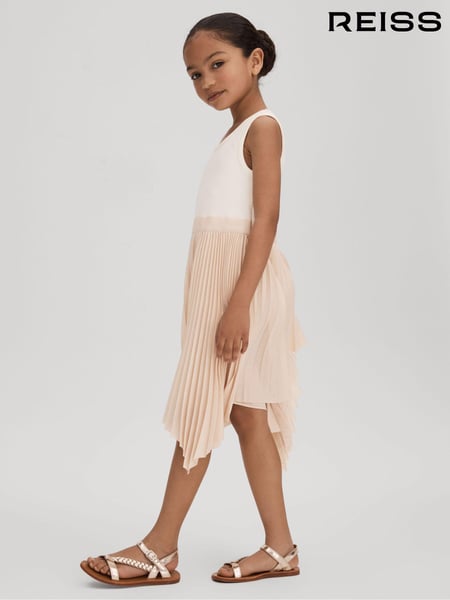 Reiss Ecru Harriet 4-9 yrs Pleated Asymmetric Dress (N74302) | € 133