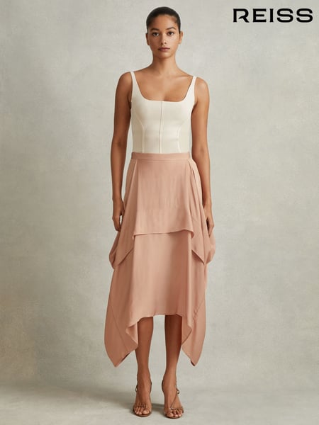 Reiss Nude Maisie Side Pleat Asymmetric Midi Skirt (N74373) | € 246