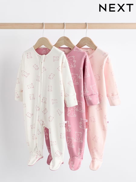 Pink Baby 100% Cotton Printed 3 Pack Sleepsuits (0-2yrs) (N74893) | € 23 - € 26