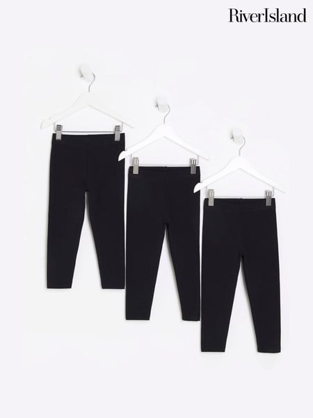 River Island Black Mini Girls Plain Leggings 3 Pack (N75349) | € 19