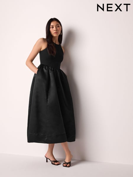Black Satin And Jersey Racer Occasion Midi Dress (N75678) | € 49