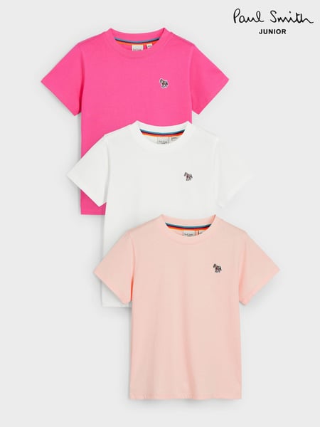 Paul Smith Junior Girls Pink Signature 100% Cotton T-Shirts 3 Pack (N76613) | € 50