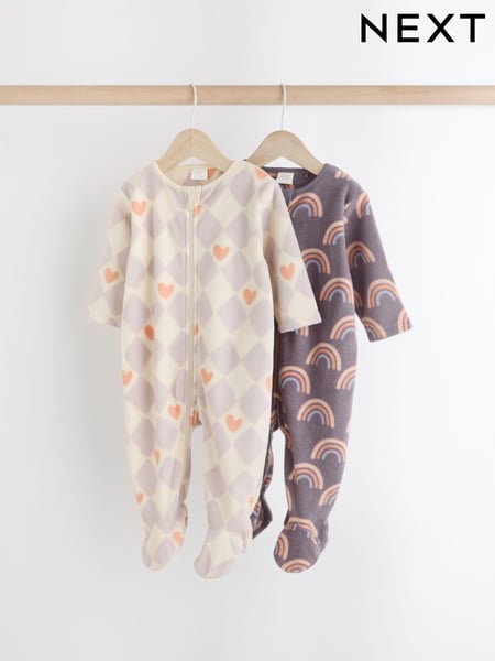Purple Baby Microfleece Zip Sleepsuits 2 Pack (N77707) | € 19 - € 21