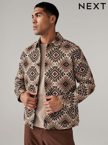 Ecru/Rot - Pattern Tapestry Shacket Overshirt (N77742) | 43 €