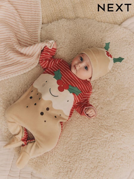 Red Pudding Baby Christmas Sleepsuit & Hat Set (0mths-2yrs) (N77786) | € 7 - € 8