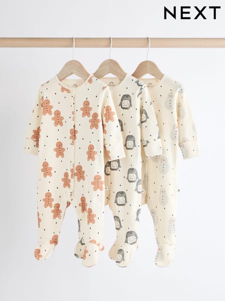 Ecru Baby Christmas Character 100% Cotton Sleepsuit (0mths-2yrs) (N77816) | € 18 - € 21