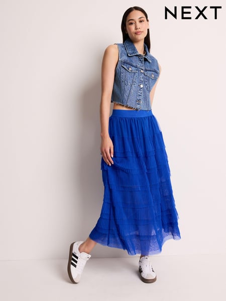 Cobalt Blue Mesh Tulle Midi Skirt (N78414) | € 42