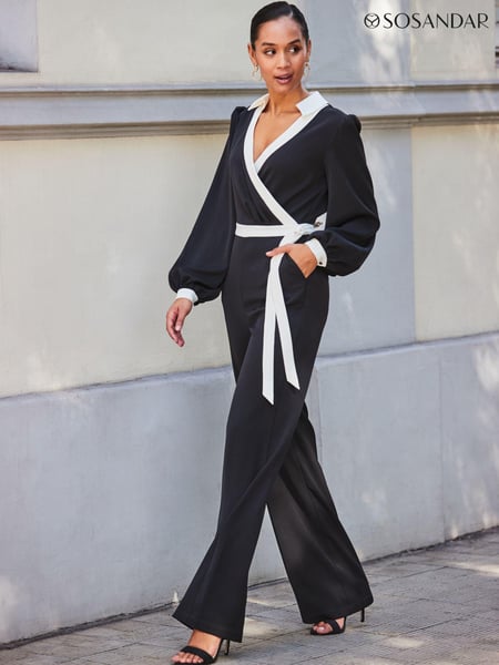 Sosandar Black Contrast Tie Waist Jumpsuit (N78614) | € 123