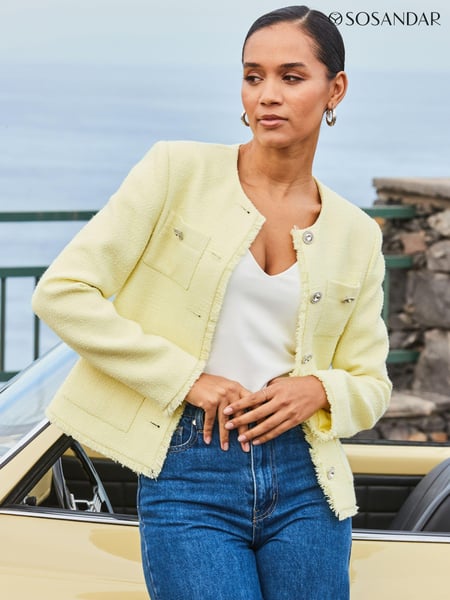 Sosandar Cream Boucle Jacket With Embellished Buttons (N78638) | € 139