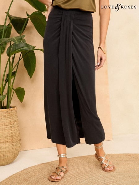 Love & Roses Black Premium Jersey Sarong Midi Skirt (N78714) | € 26