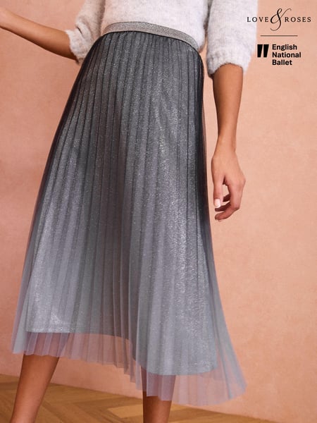 Love & Roses Grey Glitter Mesh Full Midaxi Skirt (N78757) | € 33