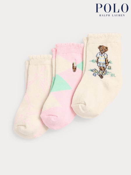 Polo Ralph Lauren Pink Baby Bear 100% Cotton Socks 3 Pack (N78972) | € 14