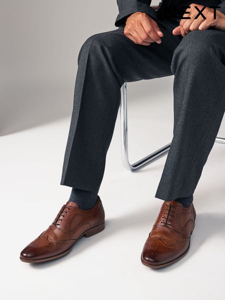 Tan Brown Oxford Wing Cap Brogue Shoes (N79180) | € 82