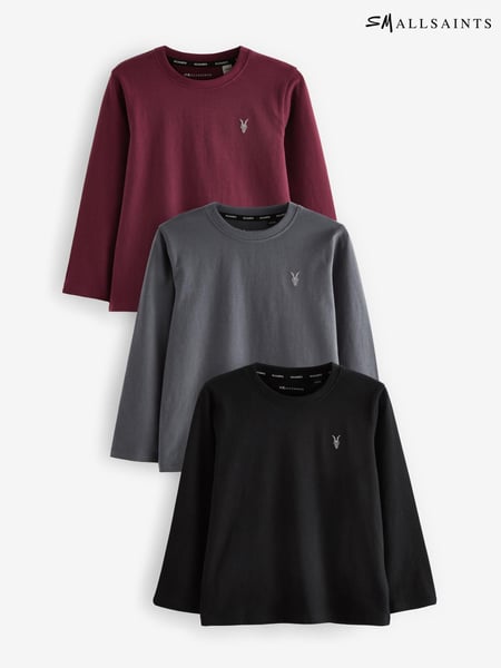 smALLSAINTS Black/Red Boys Brace Crew Long Sleeve 100% Cotton T-Shirts 3 Pack (N79627) | € 25 - € 28