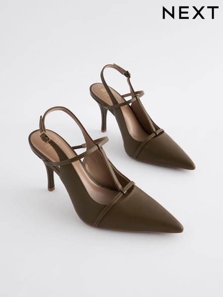 Khaki Green Forever Comfort® Leather T-Bar Point Toe Heels (N90207) | € 49