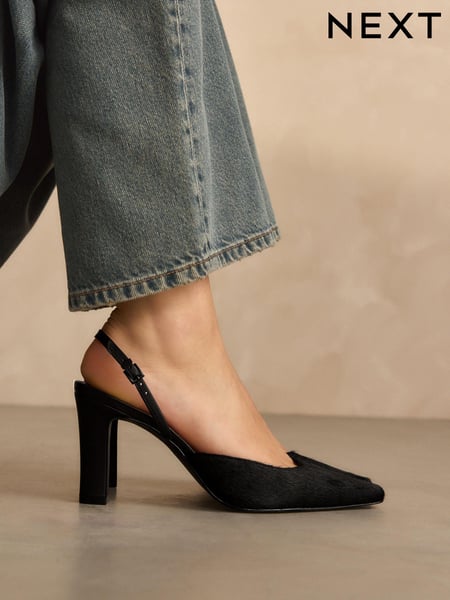 Black Premium Square Toe Slingback Heels (N90221) | € 49