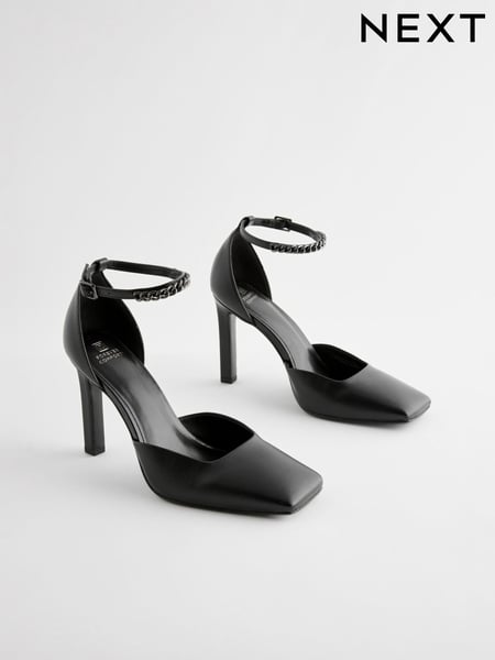 Black Forever Comfort® Square Toe Chain Ankle Strap Heels (N94099) | € 29