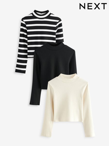 Black/White High Neck Long Sleeve Tops 3 Pack (3-16yrs) (N94120) | € 16 - € 21