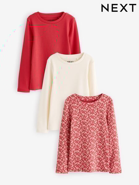 Red Ditsy Long Sleeve Rib T-Shirt 3 Pack (3-16yrs) (N94121) | € 20 - € 28