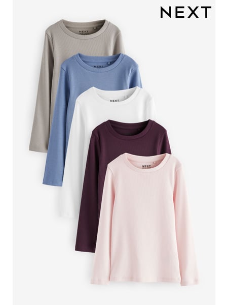 Multi 5 Pack Ribbed Long Sleeve Tops (3-16yrs) (N94129) | € 33 - € 41