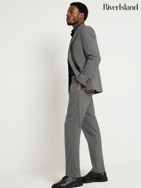 River Island Grey Chrome Slim Fit Plain Suit Jacket (N95204) | € 62