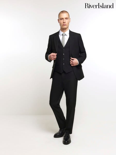 River Island Black Plain Slim Fit Suit Waistcoat (N95233) | € 62