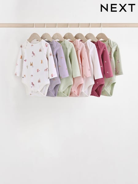 Multi 7 Pack Baby Long Sleeve 100% Cotton Pastel Bodysuits 7 Pack (N95304) | € 30 - € 33