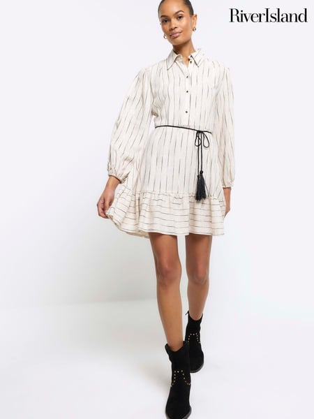 River Island Beige Long Sleeve Belted Shirt Dress (N95527) | € 35