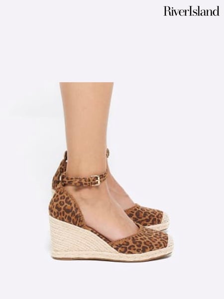 River Island Brown Leopard Espadrille Wedge Sandals (N95537) | € 12