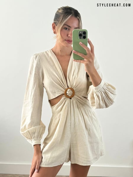 Style Cheat Cream Rosemarie Cut Out Linen Blend Playsuit (N95618) | € 23