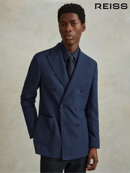 Reiss Indigo Gwynne Wool Blend Double Breasted Blazer (N95984) | € 512