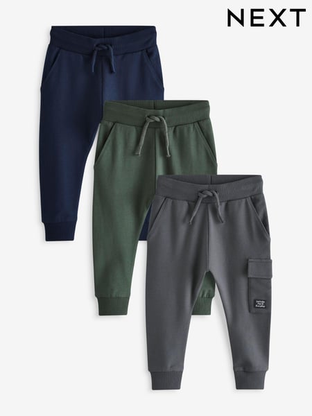 Blue/Dark Green/Charcoal Grey Super Skinny Utility Joggers 3 Pack (3mths-7yrs) (N96296) | € 33 - € 38
