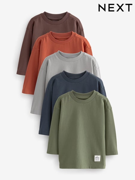 Rust Brown Plain Long Sleeve T-Shirts 5 Pack (3mths-7yrs) (N96322) | € 30 - € 35