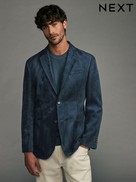 Navy Blue Regular Fit Faux Suede Blazer (N96461) | € 142