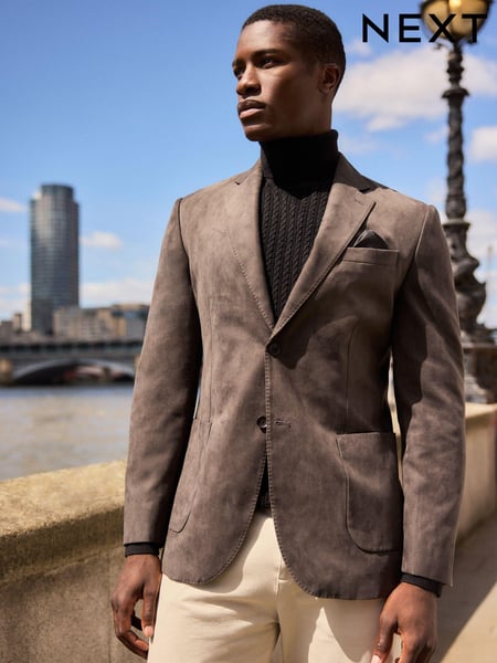 Neutral Brown Regular Fit Faux Suede Blazer (N96476) | € 133